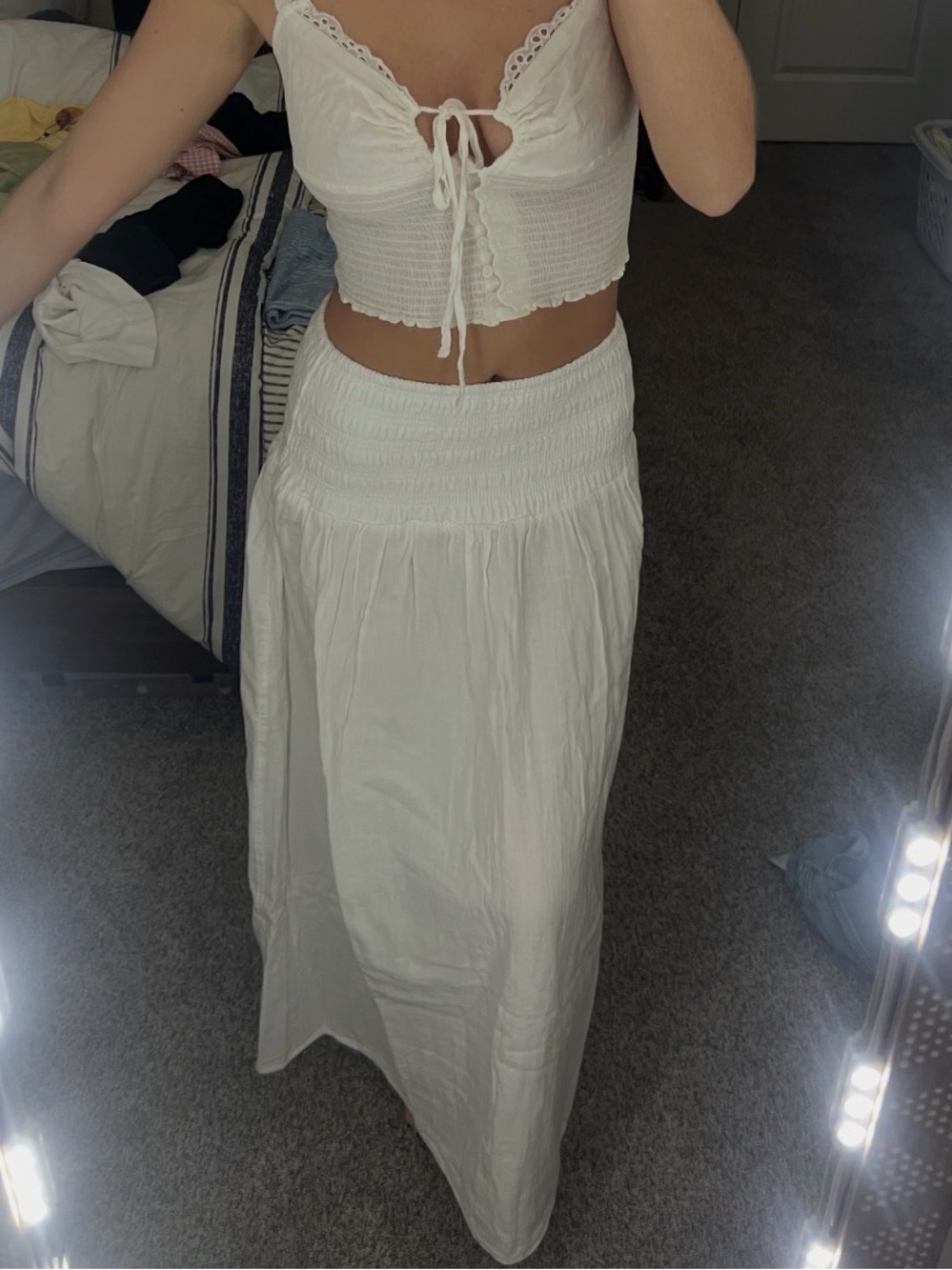 Old Navy White Smocked Maxi Skirt